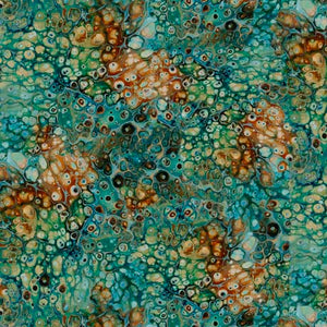 Spindrift Surge Cotton Fabric in Turquoise Brown by Designer Ocllo Mason