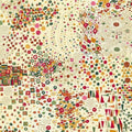 Colorful abstract pattern with geometric shapes on a beige background