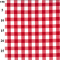 Red and white gingham checkered fabric pattern shown flat, with a cm size marker along the left side.