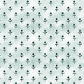 A repeating pattern of small dark green floral motifs on a pale mint-green watercolor-textured background.