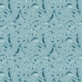 A repeating abstract pattern of curved, leaf-like shapes in multiple shades of blue and teal on a light aqua background.