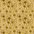 A repeating floral pattern featuring olive green watercolor-style flowers and leaves on a warm beige background.