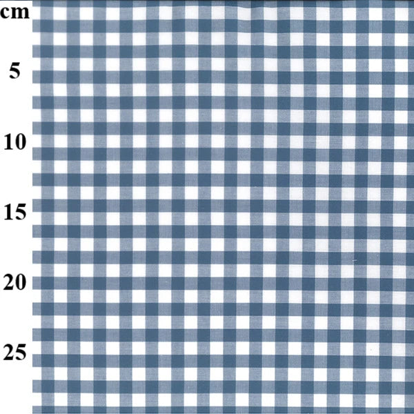 Blue and white checkered fabric with a measurement scale in centimeters.
