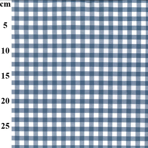 Blue and white checkered fabric with a measurement scale in centimeters.