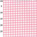 Pink and white gingham checkered fabric pattern shown with a cm measurement scale on the left side.