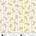 Fabric pattern with rabbits on a striped background, featuring Andover Fabrics branding.