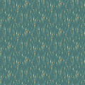 A repeating pattern of small vertical floral and leafy motifs in muted orange, cream, and light blue on a teal-blue background.