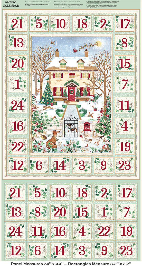 Christmas advent calendar with a festive scene and numbers