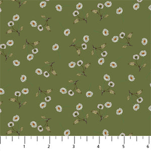 Countryside Comforts Daisy Green Cotton Fabric designed by Jane Carkill of Lamblittle