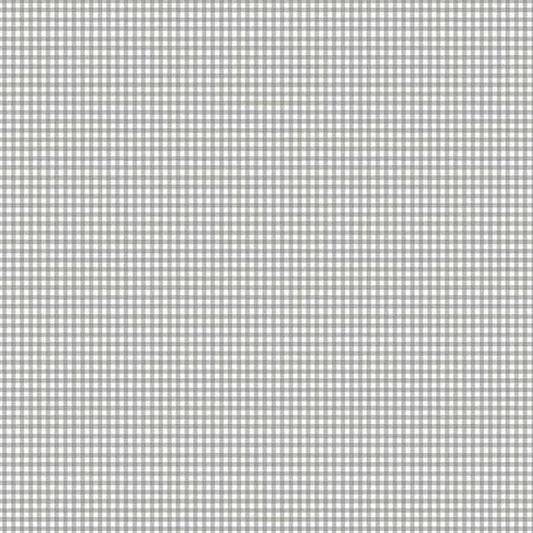 A close-up of a small gingham or checkered fabric pattern in light gray and white, filling the entire fabric.