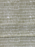 A close-up of a textured fabric pattern featuring a metallic olive-gold and white hand-drawn vertical line design.
