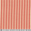Red and cream vertical striped fabric pattern with a black measurement scale at the bottom indicating centimeter increments from 1 to 20.