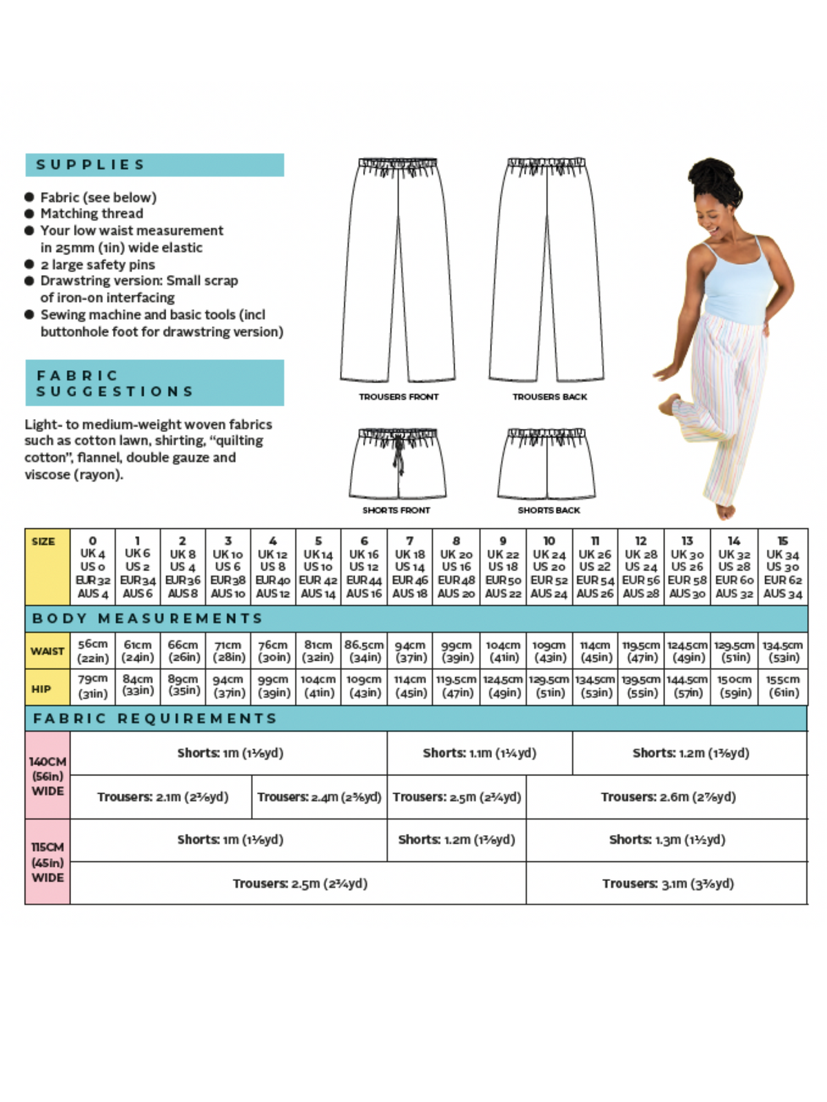 Jamie Pyjama Bottoms and Shorts - Tilly and the Buttons Pattern