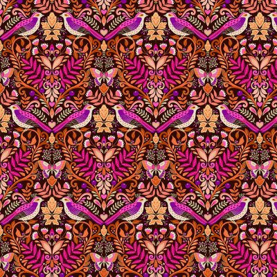 Luxe Damask Birds Pink 2612-P by Makower
