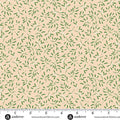 Fabric with green leaf pattern on a beige background, featuring Andover Fabrics branding.