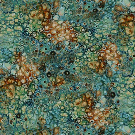 Spindrift Surge Cotton Fabric in Turquoise Brown by Designer Ocllo Mason