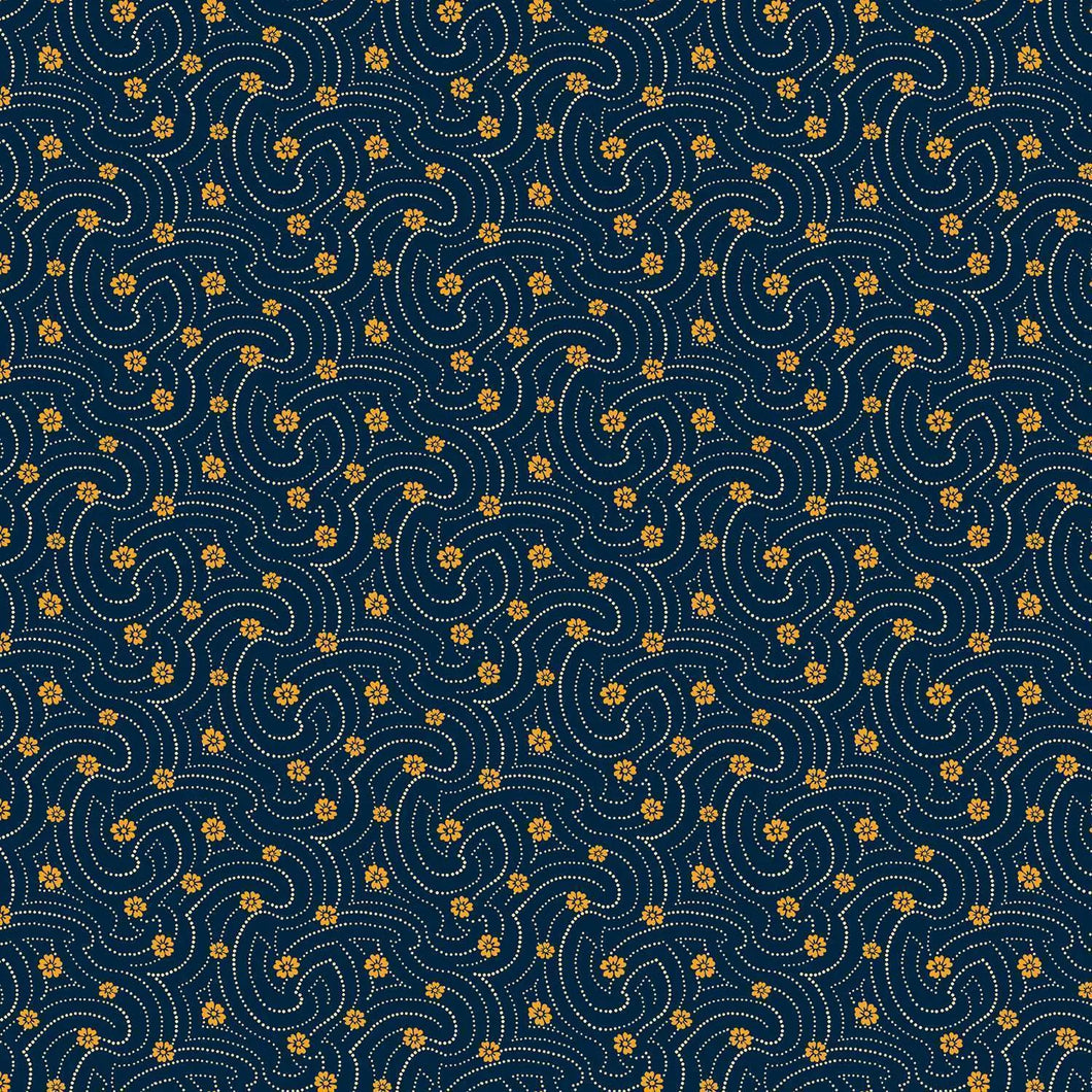 Indigo Cheddar II By Andover Fabrics - Swirly Dots Indigo 1141-B