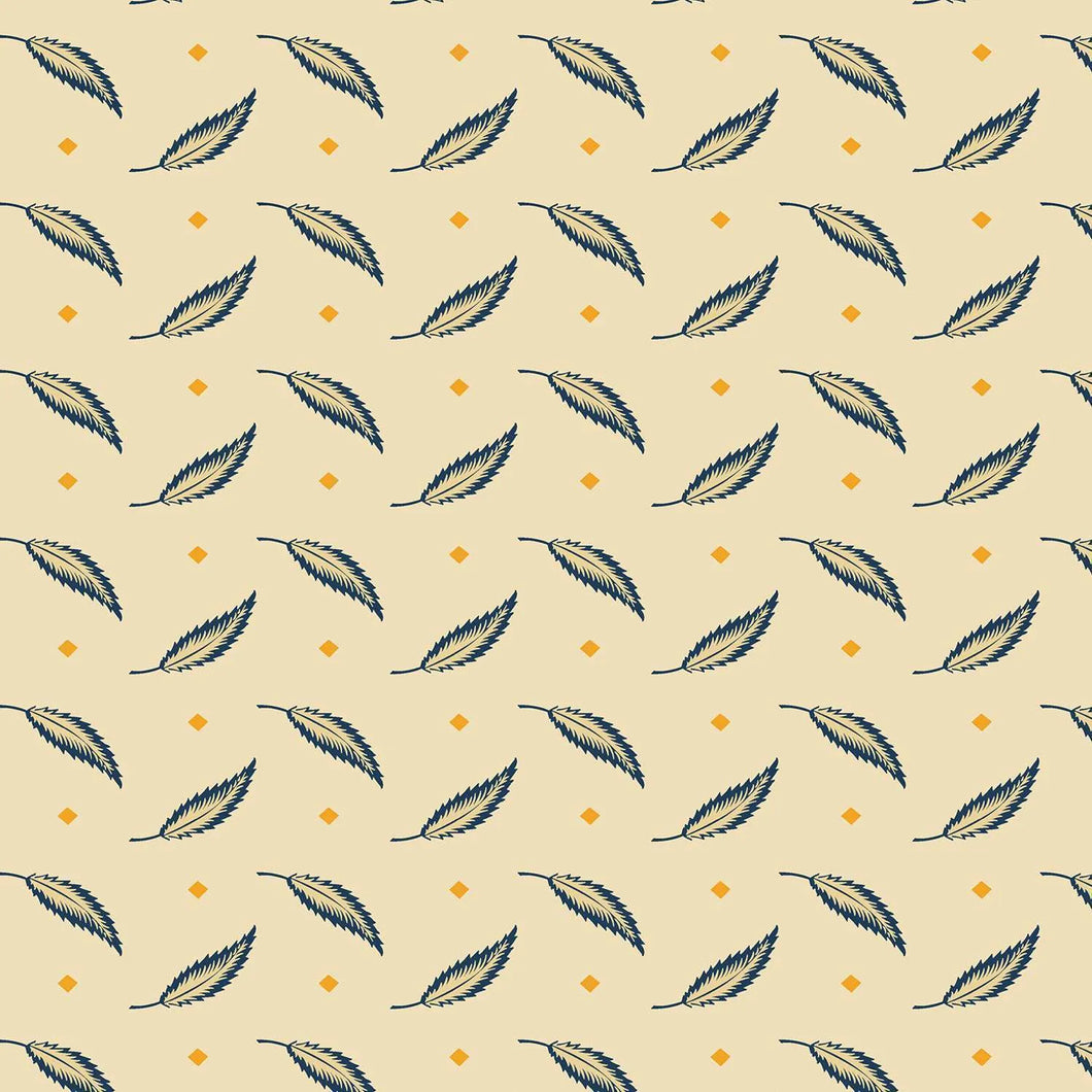 Indigo Cheddar II By Andover Fabrics - Tossed Leaves Cream 1140-L