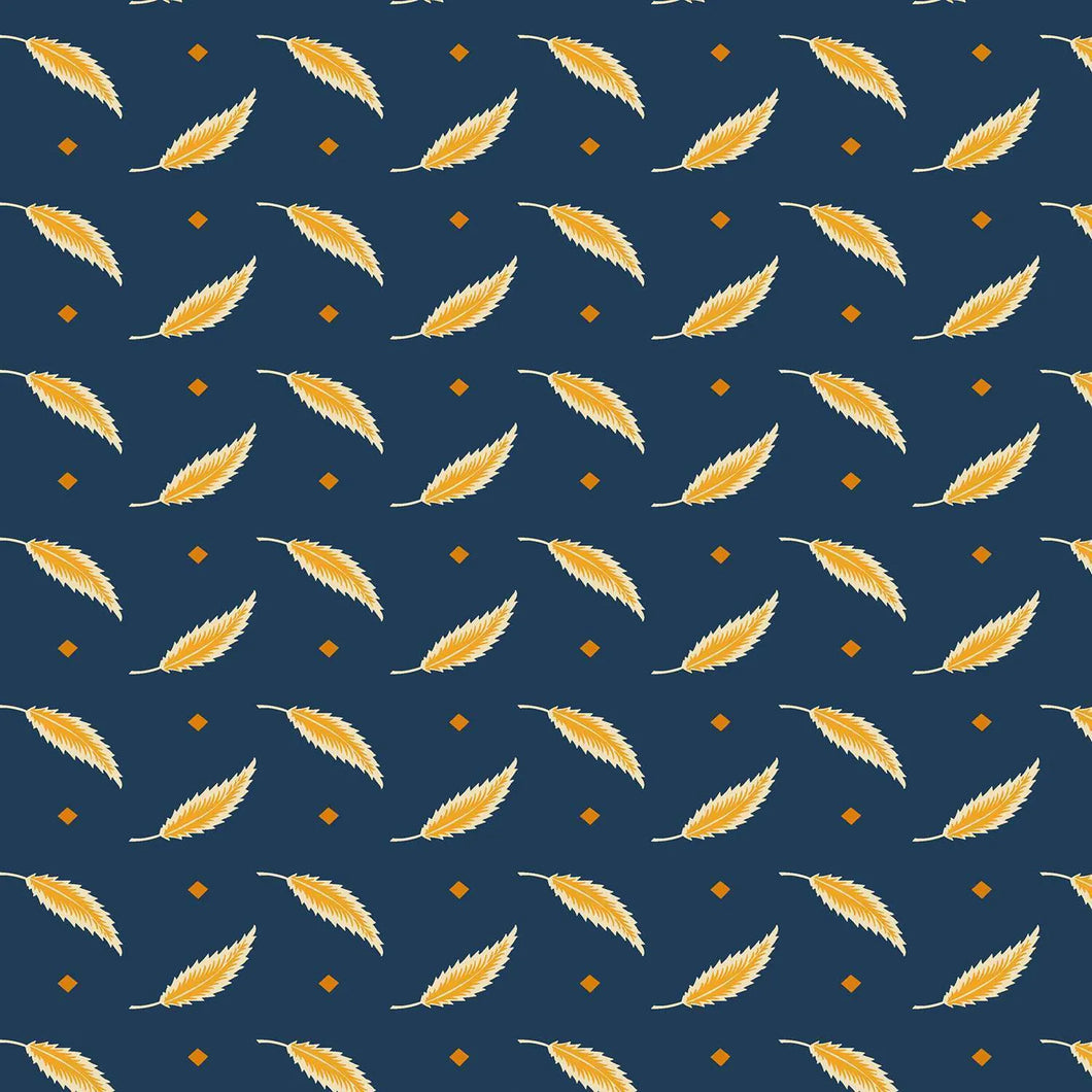 Indigo Cheddar II By Andover Fabrics - Tossed Leaves Indigo 1140-B