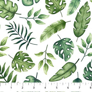 Wee Safari Leaves on White background Cotton Fabric