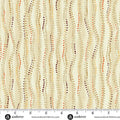 A close-up of a fabric pattern with vertical wavy lines in beige, brown, and rust orange, decorated with dotted accents. A white ruler with black markings and the brand name 'andover' is visible along the bottom edge.
