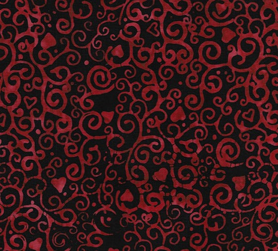 Island Batiks - 6/1003- Swirl Hearts - Black