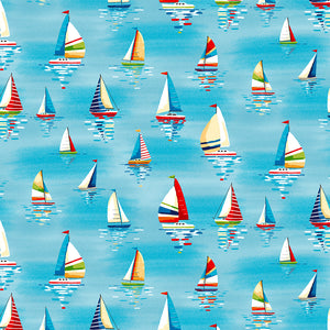 Makower -Beside The Sea - Sailboats Sky Blue