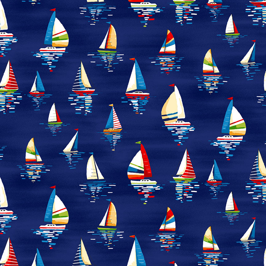 Makower - Beside The Sea - Sailboats Dark Blue