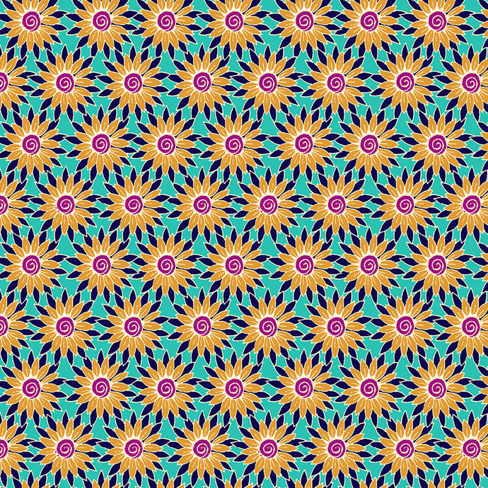 Henna Sunflower Turquoise and Yellow by Beth Studley